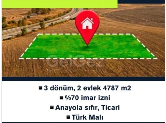 Girne Çatalköy Anayolu Üzerinde Satılık Ticari Arazi
