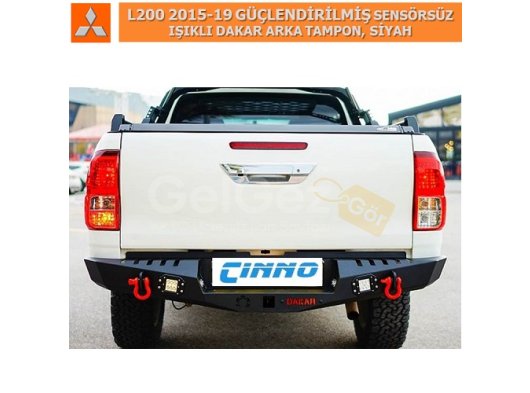 MITSUBISHI L200 2015-19 GÜÇLENDİRİLMİŞ SENSÖRSÜZ IŞIKLI DAKAR ARKA TAMPON, SİYAH