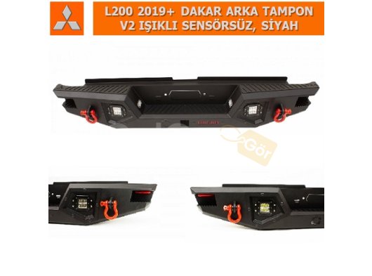 MITSUBISHI L200 2019+ DAKAR GÜÇLENDİRİLMİŞ ARKA TAMPON V2 IŞIKLI SENSÖRSÜZ SİYAH