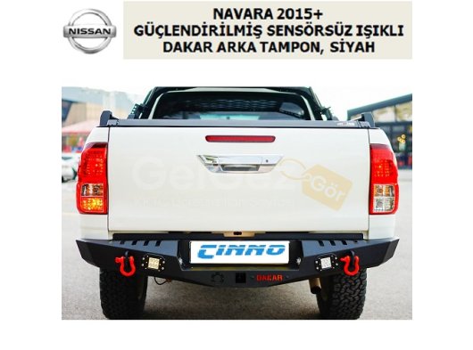 NISSAN NAVARA 2015+ GÜÇLENDİRİLMİŞ SENSÖRSÜZ IŞIKLI DAKAR ARKA TAMPON, SİYAH