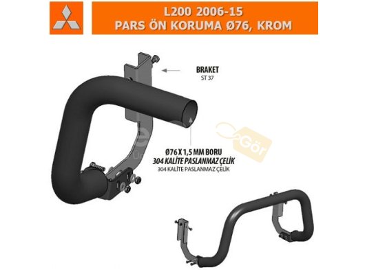 MITSUBISHI L200 2006-15 PARS ÖN KORUMA Ø76, KROM
