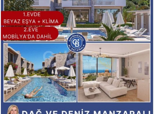 Fırsat Kıbrıs Girne Lapta da Ful Deniz Manzaralı Beyaz Eşyalar ve Klimalar Dahil 1+1 ve 2+1 Daireler