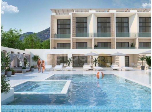 Lapta’da Satılık yeni 1+1 ve 2+1 bahçeli ve penthouse daireler havuzlu sitede