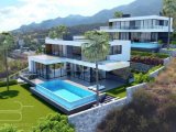 Girne Bellapais'te satılık özel bahçeli ve teraslı, yüzme havuzlu, modern mimarili 4+1 süper lüks villalar