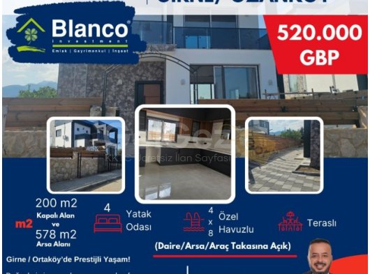 GİRNE/OZANKÖY'DE SATILIK 4+1 LÜKS VİLLA