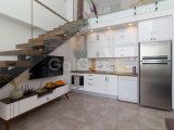 2 yatak odalı modern LOFT penthouse daire + tam donanımlı + çatı terası + ortak yüzme havuzu + bar + plaja ve süpermarkete yürüme mesafesinde + deniz ve dağ man