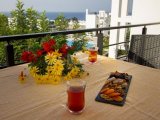 2 yatak odalı modern LOFT penthouse daire + tam donanımlı + çatı terası + ortak yüzme havuzu + bar + plaja ve süpermarkete yürüme mesafesinde + deniz ve dağ man