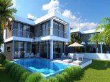 4 yatak odalı modern villalar + 8m x 4m yüzme havuzu + 2 araçlık otopark + güzel deniz ve dağ manzarası + ödeme planı