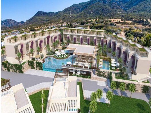 Lüks yeniden satış stüdyo daire + ortak havuzlar + restoran + spor salonu + spa + plaja erişim + muhteşem deniz ve dağ manzaraları