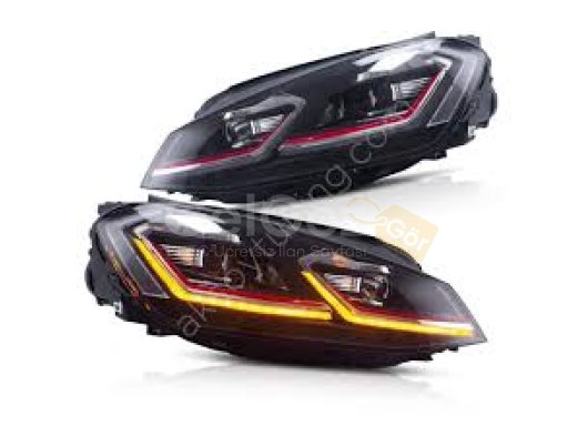 Volkswagen Golf 6 2008-2013 Uyumlu Yedek Parça 7.5 Style Kırmızı Şeritli Led Far Seti LAM-T102