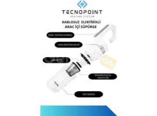 TecnoPoint Kablosuz Araç Içi Süpürge – 80W, Güçlü Emiş, Type-C Şarjlı, Ultra Sessiz, Hafif Tasarım
