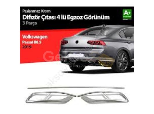 Volkswagen Passat B8.5 2019-2023 Uyumlu Yedek Parça 4'lü R Line 3 Parça Krom Egzoz Görünümü Çıta