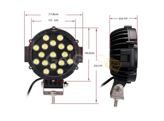 51W CRE Power Led Üniversal Yuvarlak Sis Lambası 17 Ledli Siyah