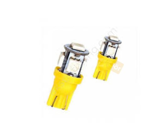 T10 Led Ampul 5 Çipli Sarı 12 Volt