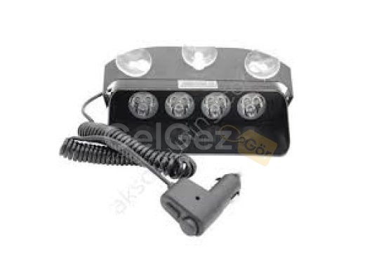 Araç İçi Vantuzlu Kırmızı Mavi Çakar Led Lamba 4 Ledli Yuvarlak Tasarım