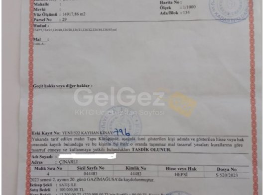 Çınarlı köyünde KELEPİR fasıl 96 Türk koçanlı arsa