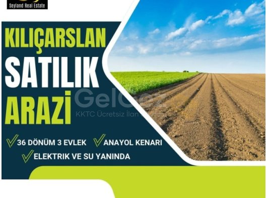 Kılıçaslan/GİRNE' de 36 dönüm 3 evlek, ana yol kenarı, elektrik, su yakınında olan arazi satılıktır. Facebook: Seyland Real Estate +90 0542 880 02 22