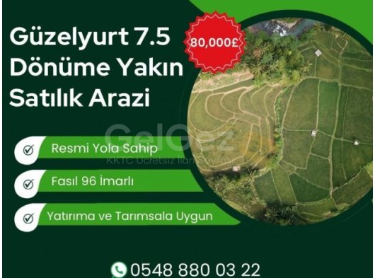 Güzelyurt Yatırıma ve Tarımsal Gelişime uygun, Resmi Yolu olan 7.5 Dönüm arazi