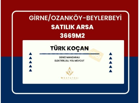 GİRNE OZANKÖY/BEYLERBEYİNDE TÜRK KOÇAN 3669M2 SATILIK TAMAMEN DENİZ MANZARALI ARSA