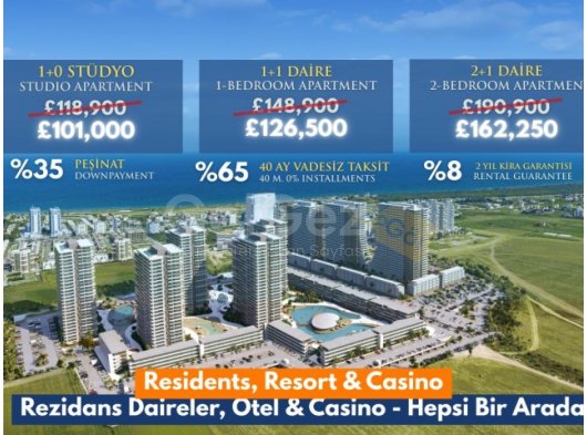 2 Yıl boyunca Kira Garantisi, 40 Ay Vade Farksız Taksitle Satılık Daireler....7 Yıldızlı Grand Sapphire Resort & Casino.