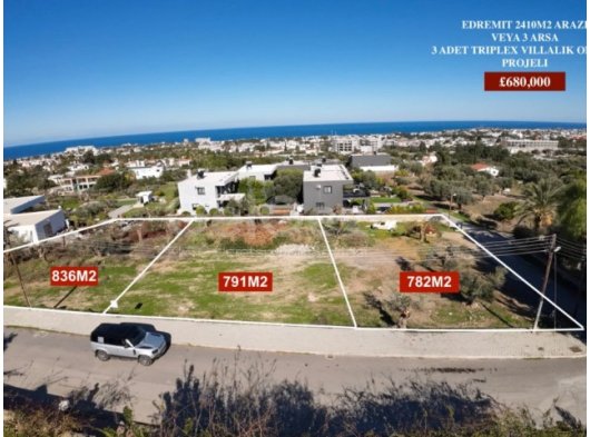 Girne Edremit; Dağ Deniz Manzaralı, 2409 m2, Villa Projeli Arsalar