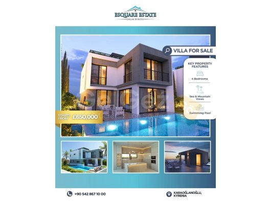 GİRNE KARAOĞLANOĞLUDA SATILIK HAVUZLU 4 YATAK ODALI VİLLA