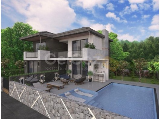 Alsancak bölgesinde satılık 4+1 havuzlu dağ ve deniz manzaralı villalar