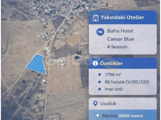 İskele tuzlucada 96 fasıl, imarlı 1798 m2 satılık arazi