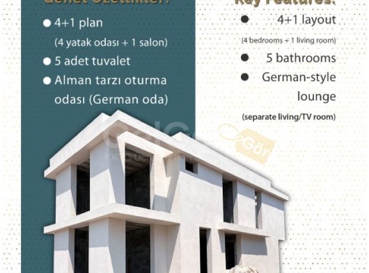 ALSANCAKTA MERIT OTELLERE YAKIN SUPER LUX 5+1 VILLA