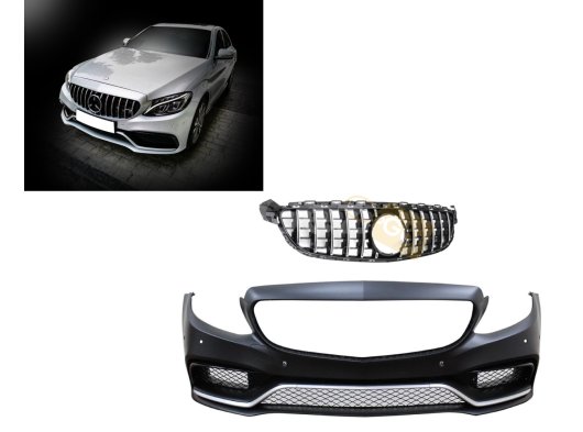 W205 C SERISI IÇIN C63 GÖRÜNÜM ÖN TAMPON PANJUR (SILVER TRIM)-GTR PANJUR ILE