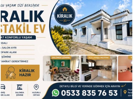 Gazimağusa Maraş'ta 3 Yatak Odalı Müstakil Ev Kiralık -AYLIK ÖDEMELİ !!