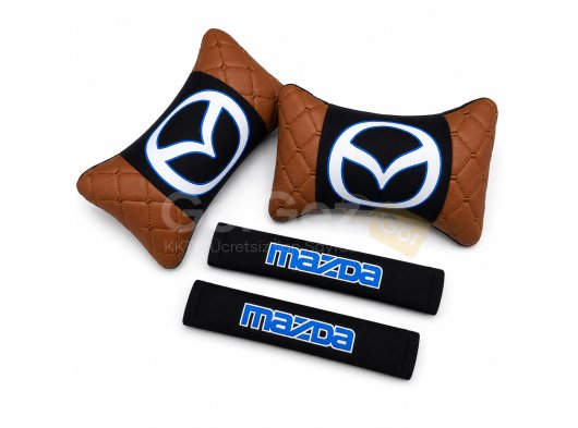 Mazda Logolu Boyun Yastığı Ve Emniyet Kemer Kılıfı Kahverengi