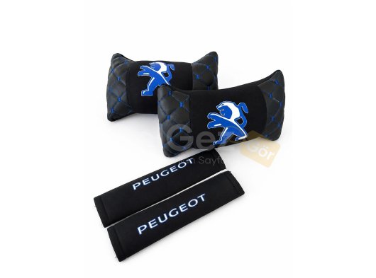 Peugeot Logolu Boyun Yastığı Ve Emniyet Kemer Kılıfı Kahverengi