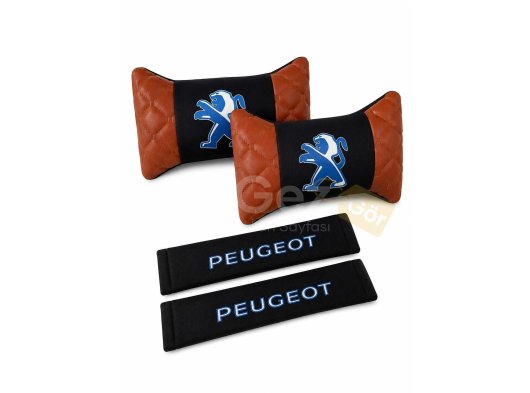 Peugeot Uyumlu Logolu Boyun Yastığı ve Emniyet Kemer Kılıfı