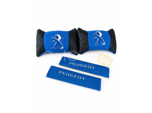 Peugeot Logolu Boyun Yastığı Ve Emniyet Kemer Kılıfı Mavi