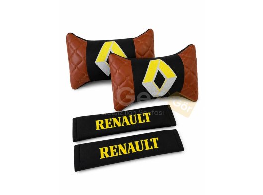 Renault Logolu Emniyet Kemeri ve Boyun Yastığı Kahverengi