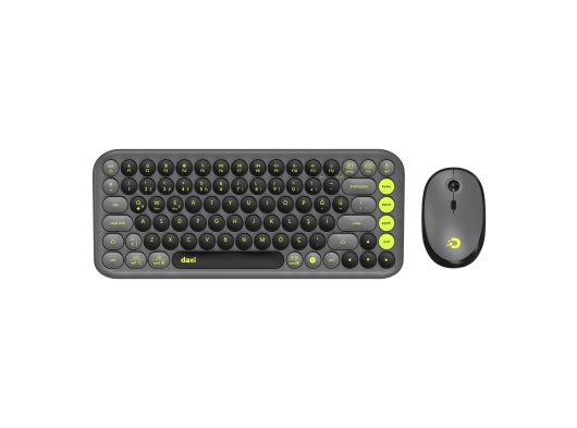 DAXİ MK-340 Klavye Kablosuz Set Bluetooth/ WiFi Green Grey Q TR Retro Tuş 3 Cihaza Bağlantı Mini