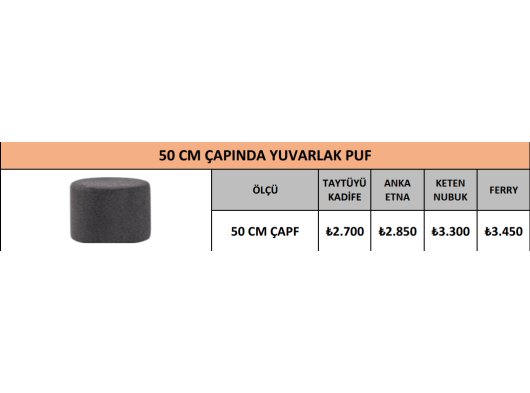 50 CM ÇAPINDA YUVARLAK PUF