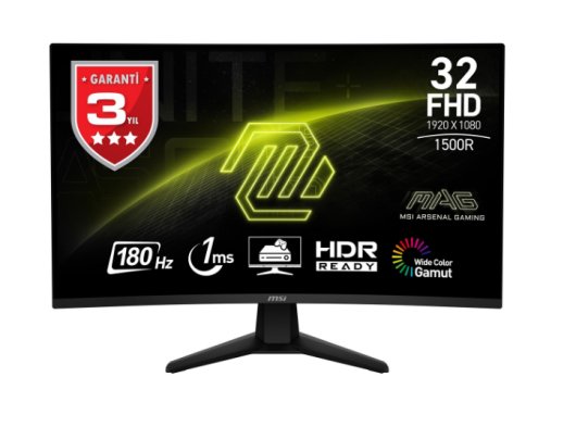 MSI 31.5 MAG 32C6 1500R VA 1MS 180HZ 1920x1080,16:9 FreeSync Premium Curved Gaming Monitör