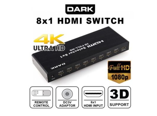 DARK 8 GİRİŞ - 1 ÇIKIŞ UZAKTAN KUMANDALI HDMI SWIT