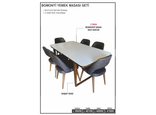 BOMONTİ YEMEK MASASI SETİ