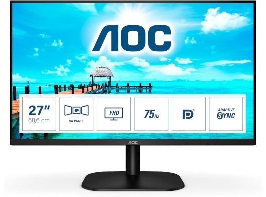AOC 27B2QAM 27'' 4 ms Full HD 75Hz, DP, HDMI, VGA, Hoparlör, Vesa Monitör