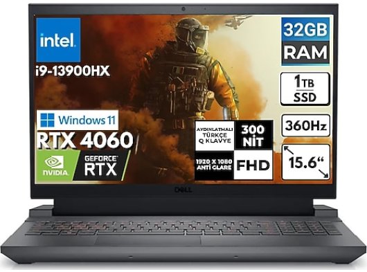 Dell G15 5530 i9-13900HX 32 GB 1 TB RTX4060 15.6'' Full HD Oyuncu Notebook