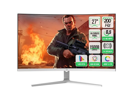 GamePower Vivid T50 27'' 1500R Curved RGB 200Hz 0.5ms FHD 2x2W Speaker VA Gaming Monitör, Beyaz