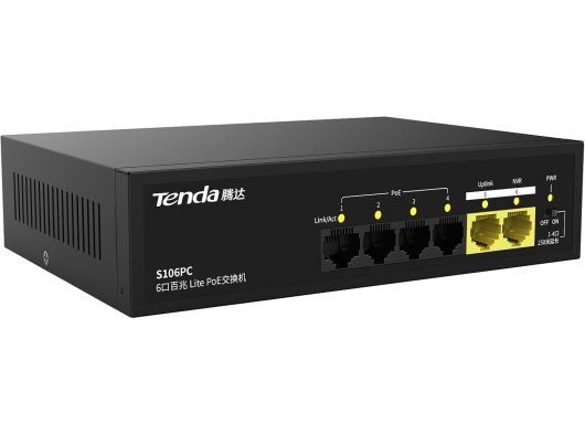 Tenda 6 Port 6 Port PoE+ 10-100- Mbps 2 Port Uplink Çelik Kasa Switch