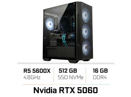 AMD RAYZEN 5-5600X 16GB 512Nvme RTX5060-8GB 650W GAMING PC