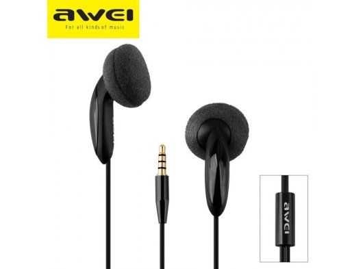 Awei ES12i Mikrofonlu 3,5 mm Stereo Kulak İçi Kulaklık, Siyah