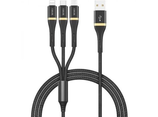Wiwu ED-104 3 in1 1.2m USB Şarj Kablosu, Siyah