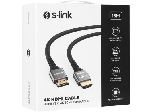 S-link SLX-HD4K15 19+1 HDMI to HDMI 15m Metal v2.0 4K 30Hz Kablo