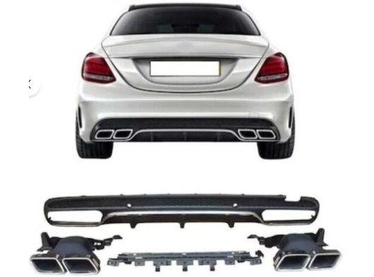 W205 AMG Uyumlu C63 Difüzör + Egzoz Ucu